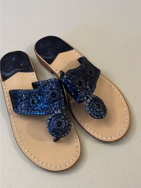 Jack Rogers Jacks Flat Sandals in a navy glitter finish size 6.5 Women’s